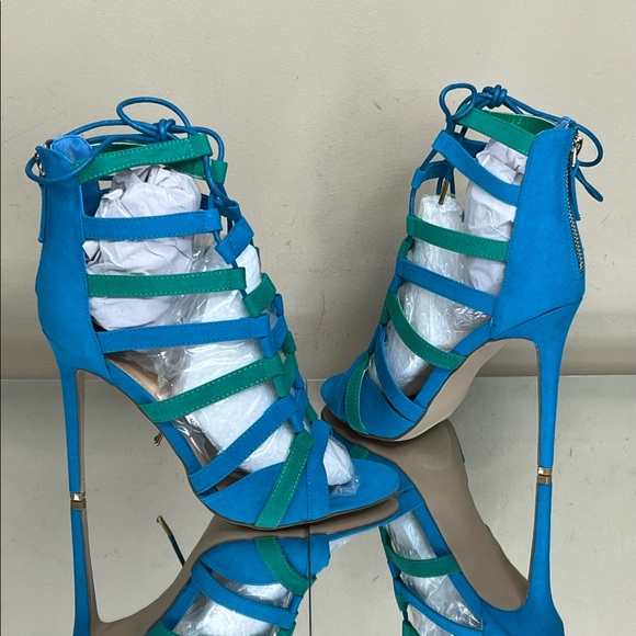 Sadie Blue Green Caged Stiletto Heel - Picture 7 of 8